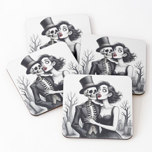 Item preview,   Fancy dapper Skeleton man and creepy zombie girl cool horror art designed and sold by Vintage Designs +.