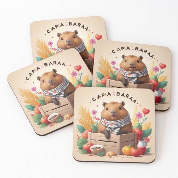 Item preview, Happy Capybara with Fruits and Flowers in a Wooden Crate designed and sold by PandP-27.