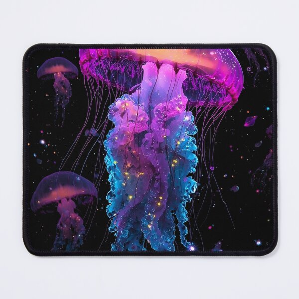 Item preview, Magical Neon Jellyfish in Cosmic Ocean | Vibrant Bioluminescent Sea Creature Artwork designed and sold by ColorSplash123.