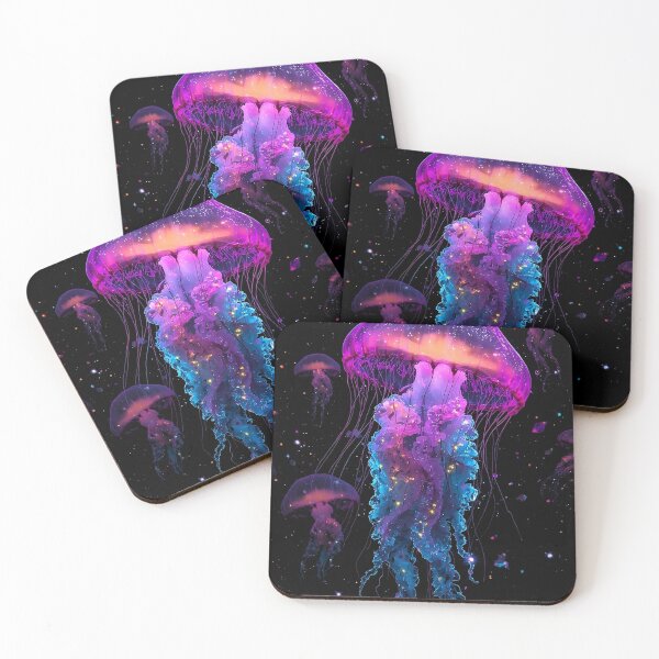 Item preview, Magical Neon Jellyfish in Cosmic Ocean | Vibrant Bioluminescent Sea Creature Artwork designed and sold by ColorSplash123.