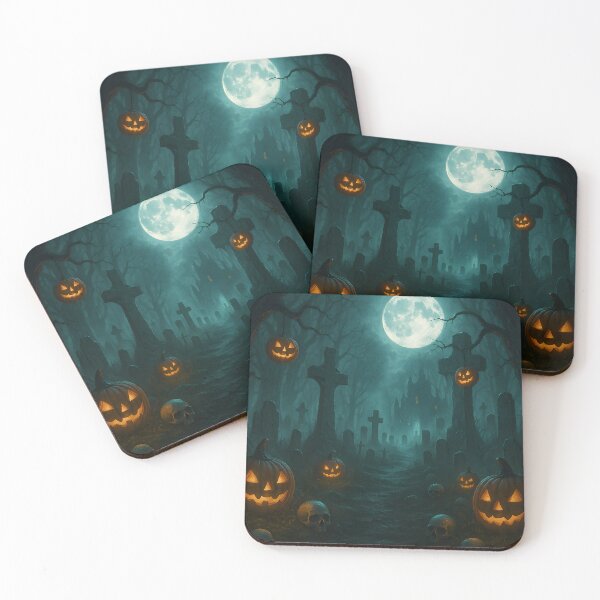 Item preview, Gothic Graveyard Pumpkins and Skulls – Dark Fantasy Art designed and sold by Nguyenhaithanh.