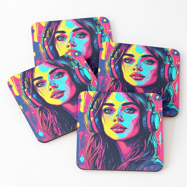 Item preview, Colorful Portrait of a Woman with Headphones designed and sold by marakaram.