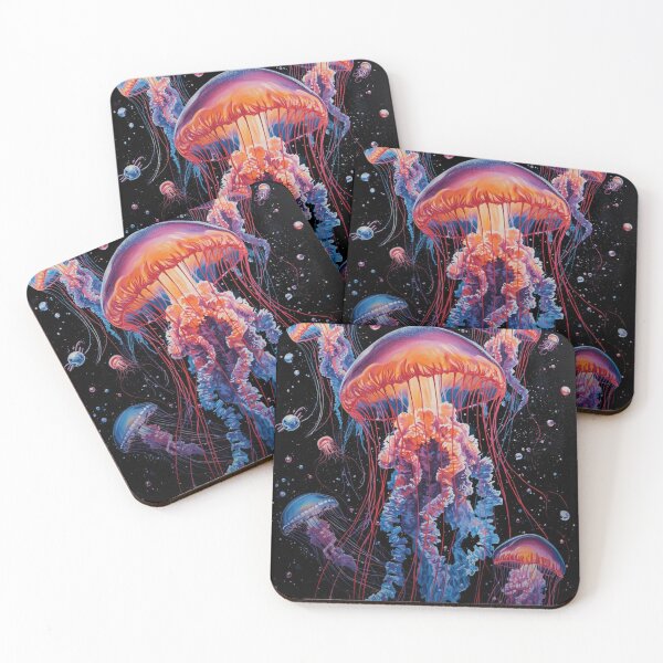 Item preview, Magical Neon Jellyfish in Cosmic Ocean | Vibrant Bioluminescent Sea Creature Artwork designed and sold by ColorSplash123.