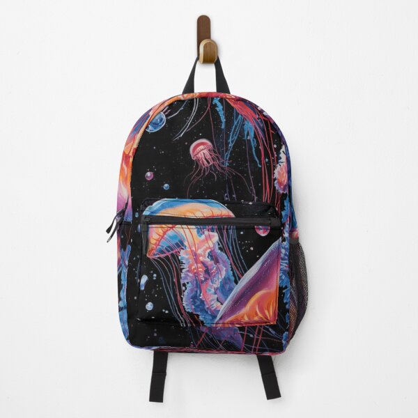Item preview, Magical Neon Jellyfish in Cosmic Ocean | Vibrant Bioluminescent Sea Creature Artwork designed and sold by ColorSplash123.