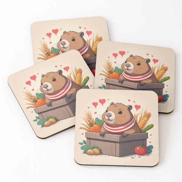 Item preview, Cute Capybara in a Wooden Crate with Vegetables and Hearts designed and sold by PandP-27.