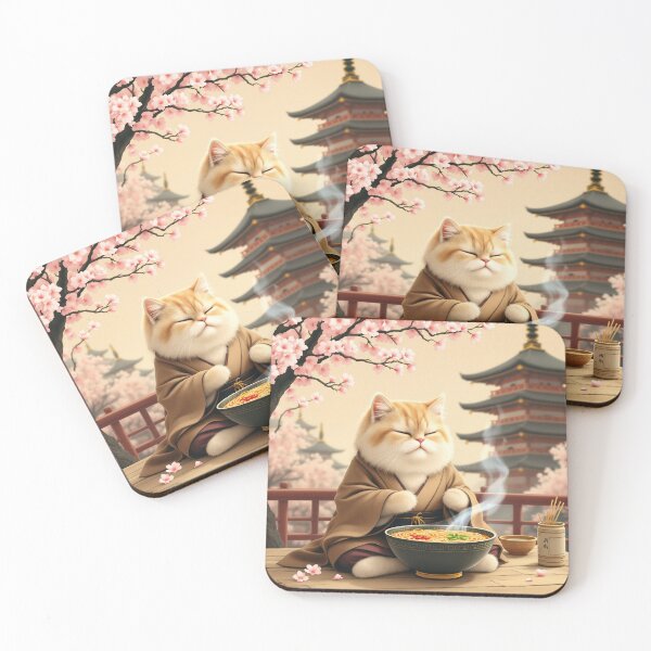 Item preview, Zen Monk Cat with Ramen – Peaceful Japanese Ukiyo-e Art designed and sold by KaryaVisionSTR.