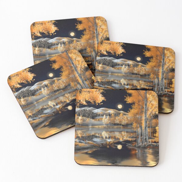 Item preview, Autumn Mountain Scenery at Night – Snow-capped Mountains and Lake Reflection Landscape Art designed and sold by MargaretWiktor.