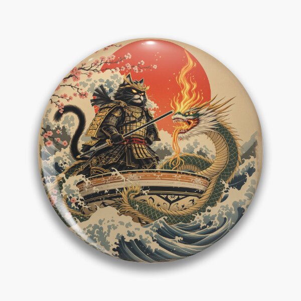 Item preview, Legendary Samurai Cat vs Tempura Dragon – Retro Japanese Ramen Art designed and sold by KaryaVisionSTR.
