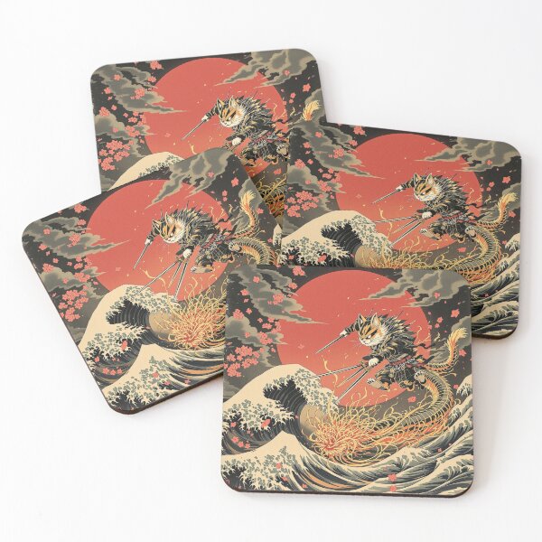 Item preview, Samurai Cat Slicing Noodle Dragon – Retro Japanese Ukiyo-e Art designed and sold by KaryaVisionSTR.