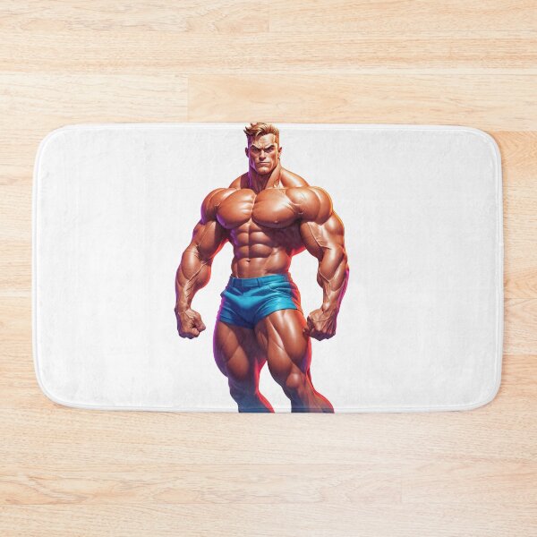 Item preview, Alpha Physique: Hyper-Stylized Muscle Hero in Blue Shorts designed and sold by ForeverPrintsOK.