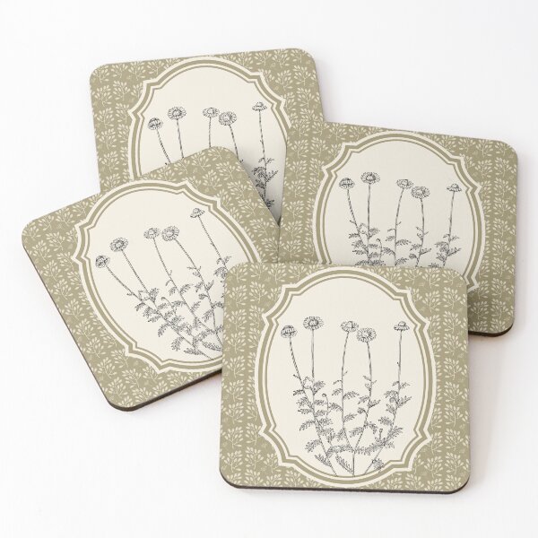 Item preview, Retro wildflowers in olive green, Line botanical, cottagecore designed and sold by ArticraftShop.