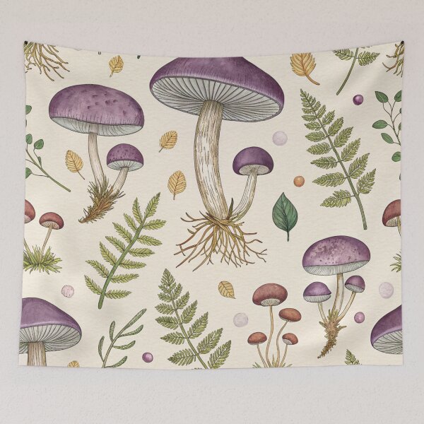 Item preview, Vintage purple aesthetic mushroom and leaves pattern - psychedelic moth designed and sold by cocomelon168.