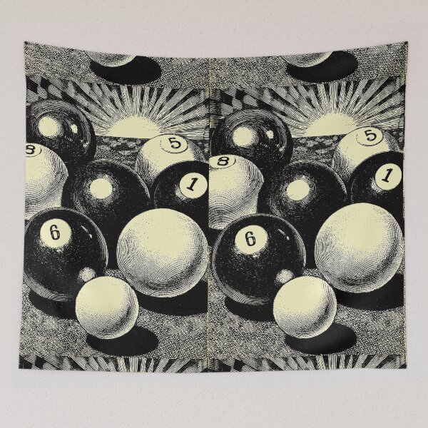 Item preview, Sunrise over billiard balls in a vintage engraving designed and sold by Piotrek0001.