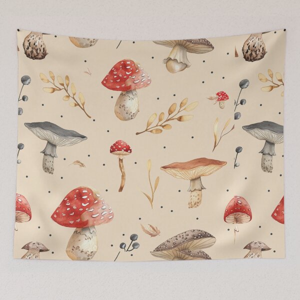 Item preview, Vintage purple aesthetic tiny mushroom and leaves pattern - psychedelic moth designed and sold by cocomelon168.