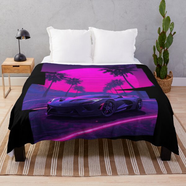 Item preview, 80s retro-futuristic landscape with palm trees and a Mclar F1 sports car neon colors 3 designed and sold by Neon G.