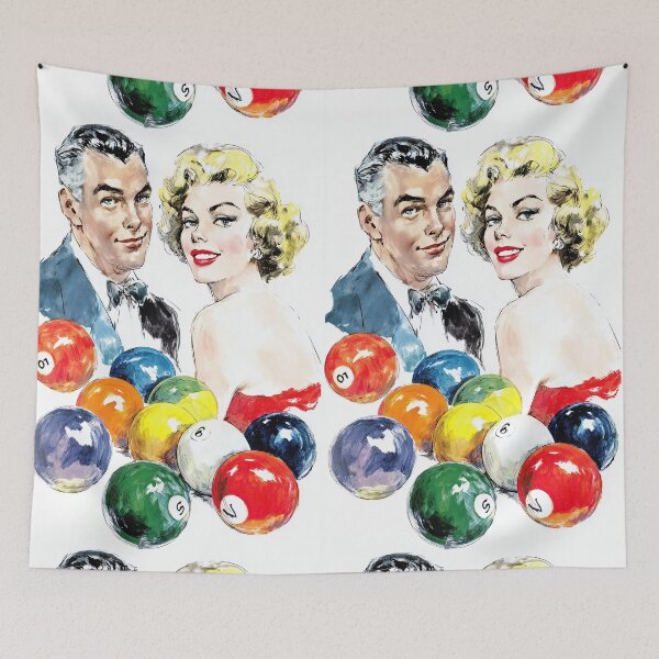 Item preview, Elegant couple and pool balls in vintage style designed and sold by Piotrek0001.