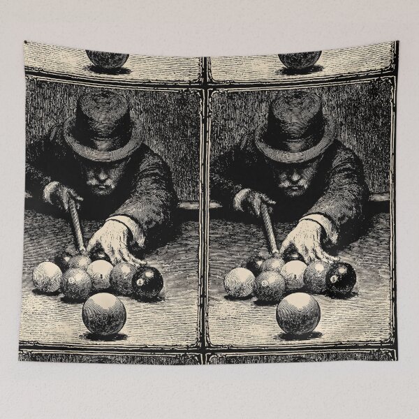 Item preview, Gentleman in a hat playing pool engraving art designed and sold by Piotrek0001.