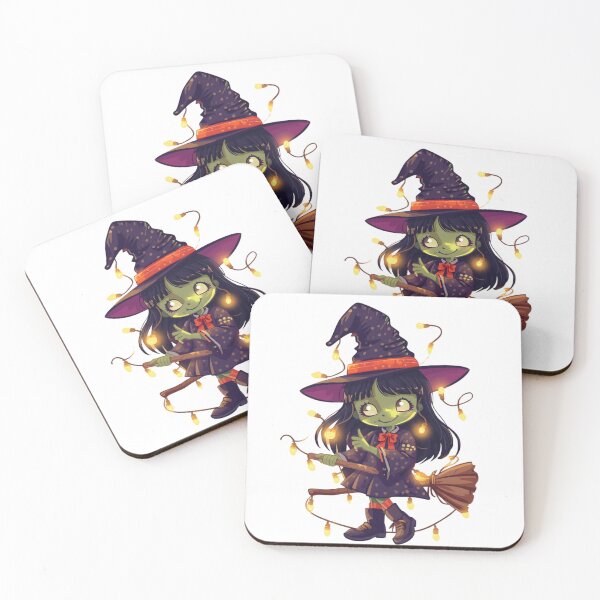 Item preview, Kawaii Green Witch Girl with Halloween Lights and Broom designed and sold by Medeea Publishing.
