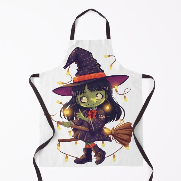 Item preview, Kawaii Green Witch Girl with Halloween Lights and Broom designed and sold by Medeea Publishing.