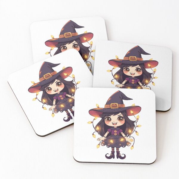 Item preview, Kawaii Chibi Witch Girl with Pumpkin Hat and Halloween Lights designed and sold by Medeea Publishing.