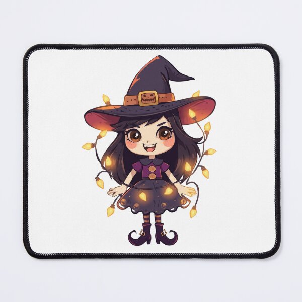 Item preview, Kawaii Chibi Witch Girl with Pumpkin Hat and Halloween Lights designed and sold by Medeea Publishing.