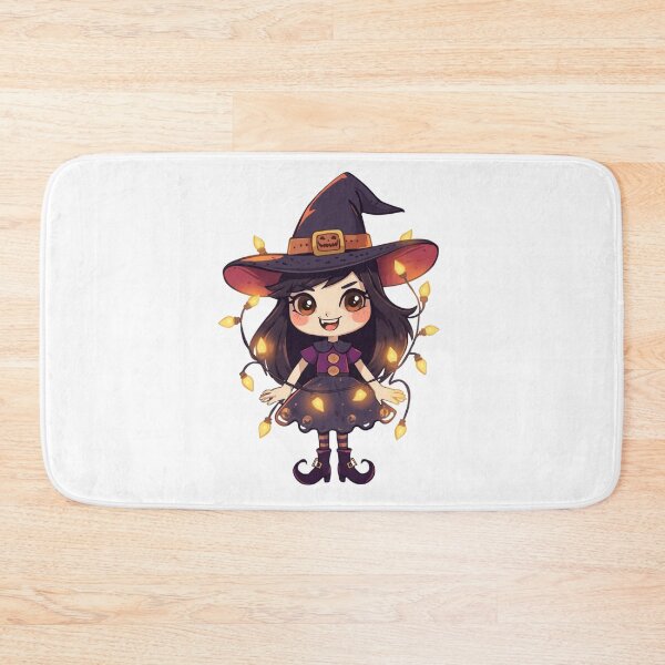 Item preview, Kawaii Chibi Witch Girl with Pumpkin Hat and Halloween Lights designed and sold by Medeea Publishing.