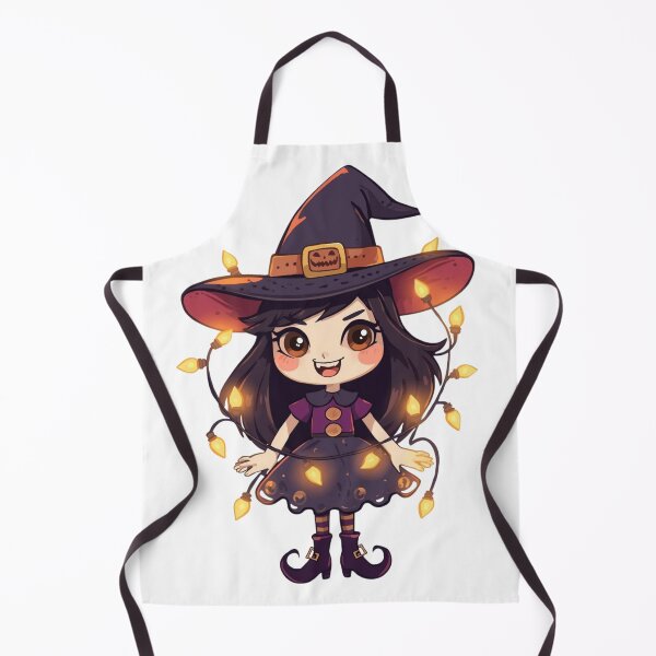 Item preview, Kawaii Chibi Witch Girl with Pumpkin Hat and Halloween Lights designed and sold by Medeea Publishing.