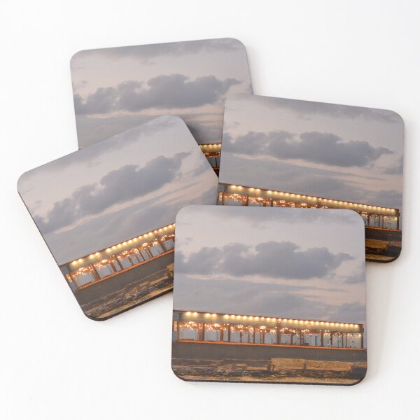Item preview, Cozy Seaside Café Lights at Sunset with Ocean Waves designed and sold by Torizo.