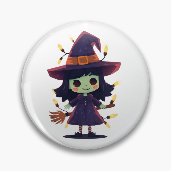 Item preview, Cute Kawaii Green Witch with Glowing Halloween Lights designed and sold by Medeea Publishing.