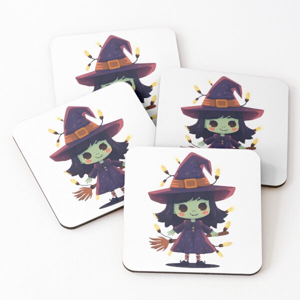 Item preview, Cute Kawaii Green Witch with Glowing Halloween Lights designed and sold by Medeea Publishing.
