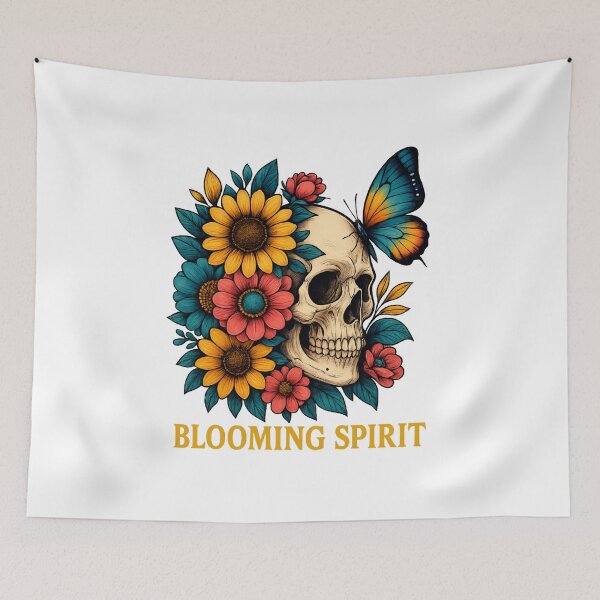 Item preview, Blooming Spirit – Skull with Flowers and Butterfly Tattoo Art designed and sold by ALITOPRINCE.