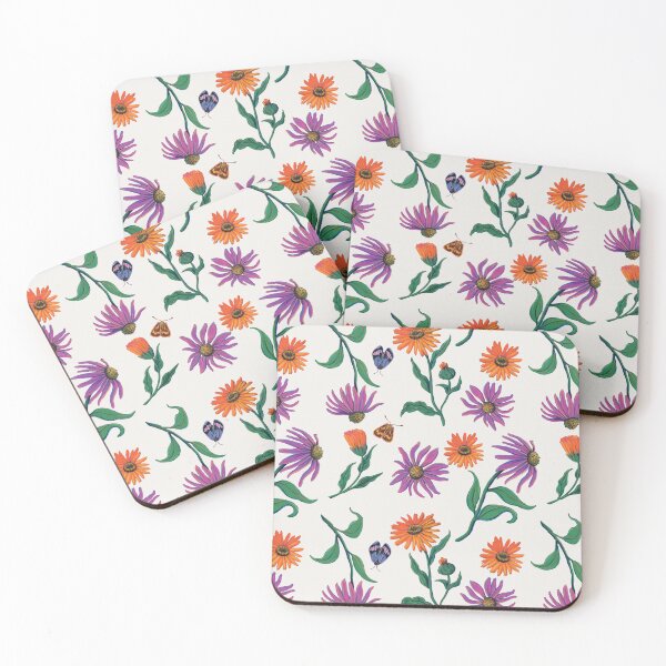 Item preview, Calendula and Echinacea Botanical Flower Print with Butterflies by artist Renee Machan designed and sold by RMachanArt.