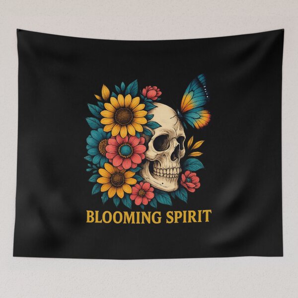 Item preview, Blooming Spirit – Skull with Flowers and Butterfly Tattoo Art designed and sold by ALITOPRINCE.