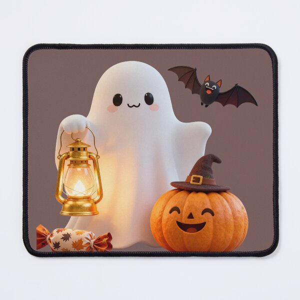Item preview, Adorable Halloween Illustration with Smiling Ghost, Pumpkin & Bat Illustration Halloween adorable avec fantôme souriant, citrouille et chauve-souris t designed and sold by Drawingshirts.