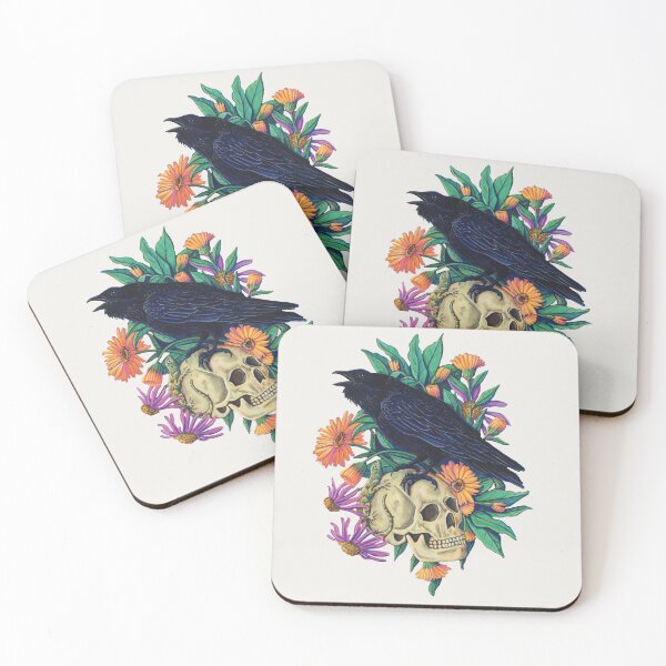 Item preview, "Thinking of You" raven, skull, flowers by artist Renee Machan designed and sold by RMachanArt.