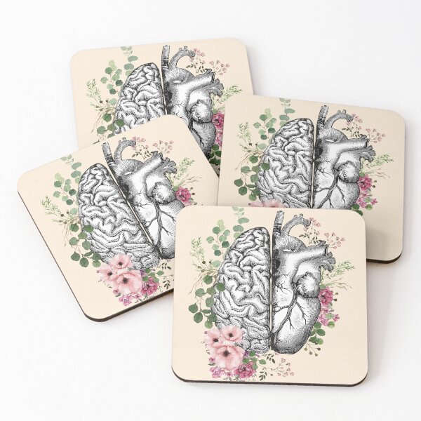 Item preview, Intricate Vintage Anatomy Illustration of the Human Brain and Heart United, Surrounded by Delicate Botanical Watercolors Symbolizing the Harmony Between Emotion, Intellect, and Nature designed and sold by Collagedream.