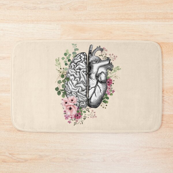 Item preview, Intricate Vintage Anatomy Illustration of the Human Brain and Heart United, Surrounded by Delicate Botanical Watercolors Symbolizing the Harmony Between Emotion, Intellect, and Nature designed and sold by Collagedream.