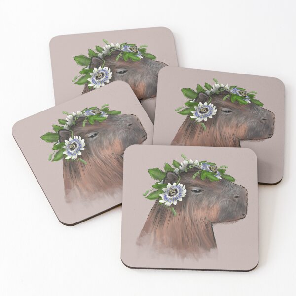 Item preview, Realistic capybara/capybara with passionflower flowers designed and sold by SCJota.