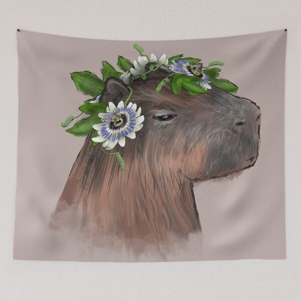 Item preview, Realistic capybara/capybara with passionflower flowers designed and sold by SCJota.