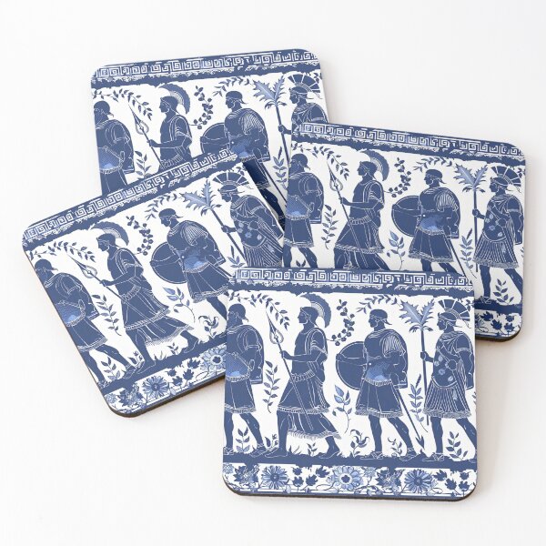 Item preview, Greek Mythology Decorative Pattern with Warriors and Gods in Blue and White designed and sold by daila70.