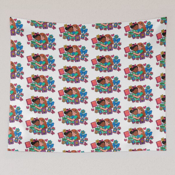 Item preview, Back to school maximalist design featuring diverse girls, flowers, and school supplies, AI Generated designed and sold by dvoevnore.