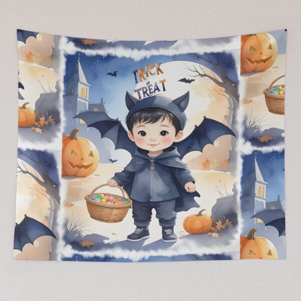 Item preview, Halloween, trick or treat boy in bat costume in watercolors designed and sold by LiskoDesign.
