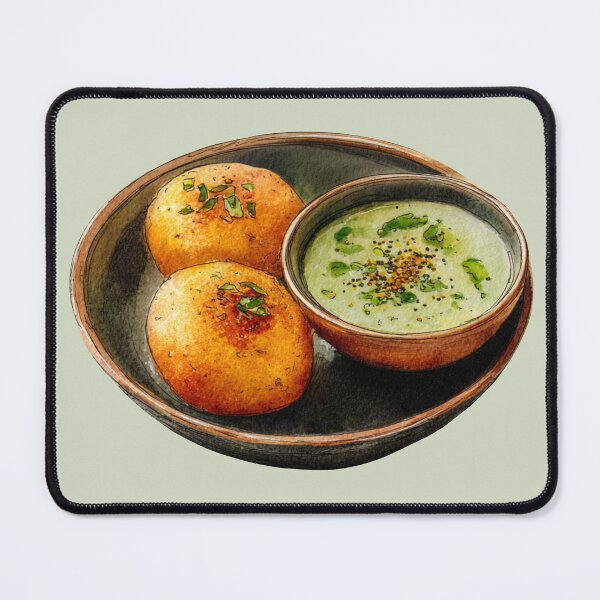 Item preview, Medu Vada With Green Curry in a Ceramic Bowl designed and sold by Violet Peonies.