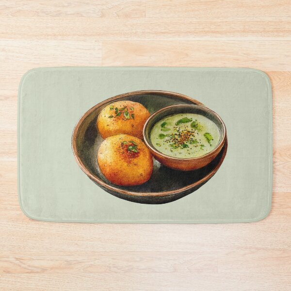 Item preview, Medu Vada With Green Curry in a Ceramic Bowl designed and sold by Violet Peonies.