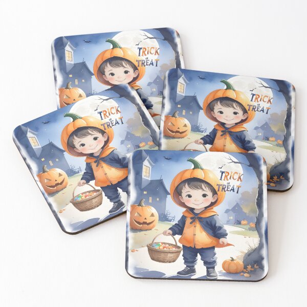 Item preview, Halloween, trick or treat boy in pumpkin costume in watercolors designed and sold by LiskoDesign.