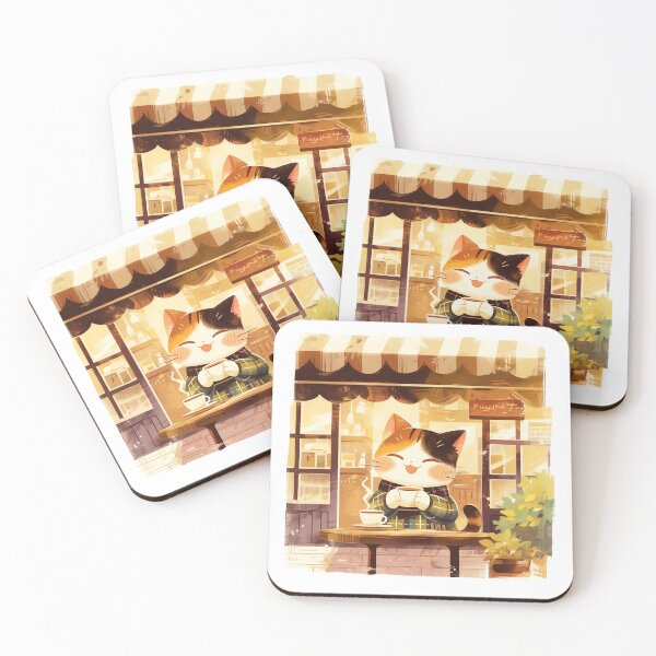 Item preview, Cute Cat Enjoying Coffee at Cozy Cafe Illustration designed and sold by Taisumu.