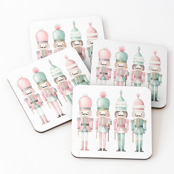 Item preview, Nutcrackers Mint Pink Winter Christmas Watercolor designed and sold by Feeling Artsy.