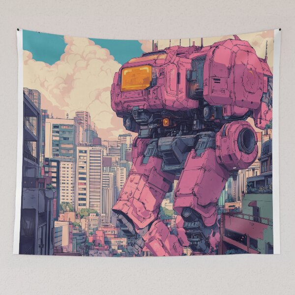 Item preview, Neon Sentinel: The Pink Mech Over the City designed and sold by Spectrum_Prints.