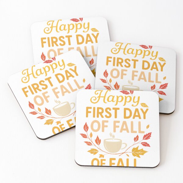Aperçu de l'œuvre > Happy First Day of Fall – Autumn Coffee & Leaves Design créée et vendue par DejavuArts.