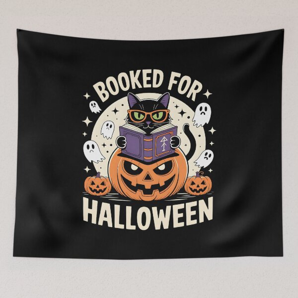 Item preview, Booked For Halloween Black Cat Reading Pumpkin Ghosts Spooky Cute Design designed and sold by NSB-Design.